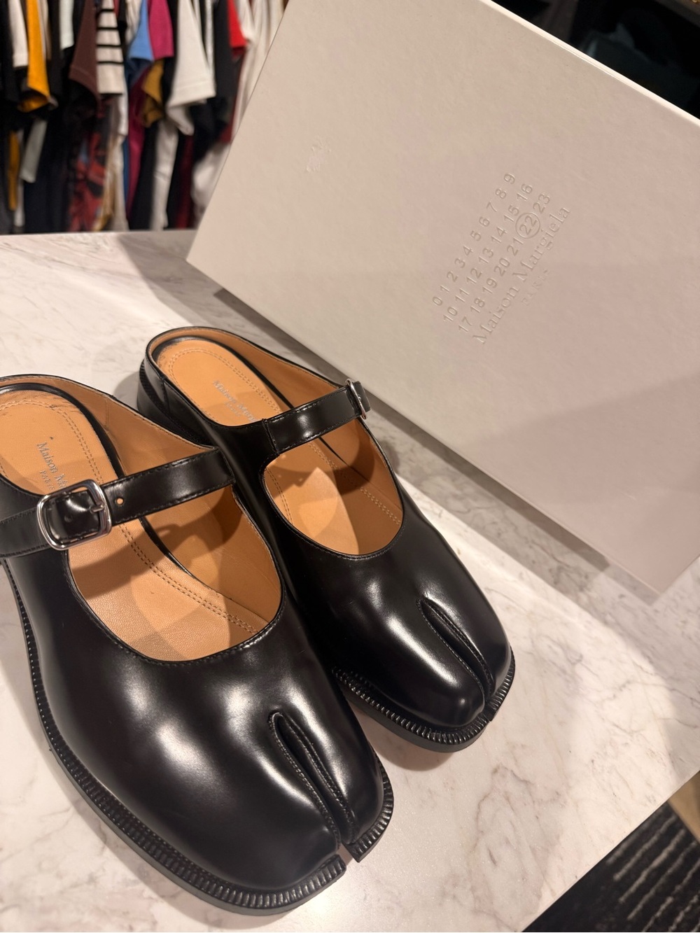 Maison Margiela Black Leather Tabi Mary Jane Mules